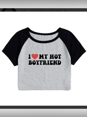 I Love My Hot Boyfriend Grey & Black Raglan Crop Tee